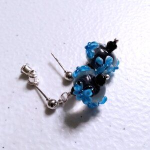 Feminine & Girlie Floral Vibes! Hand Crafted Blue Murano Glass Dangle Earrings